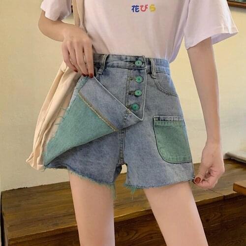 New Design Sense Stitching Single Breasted High Waist Thin Frayed Denim Shorts Women Skirt Pants Trendy Pants Womens Jeans