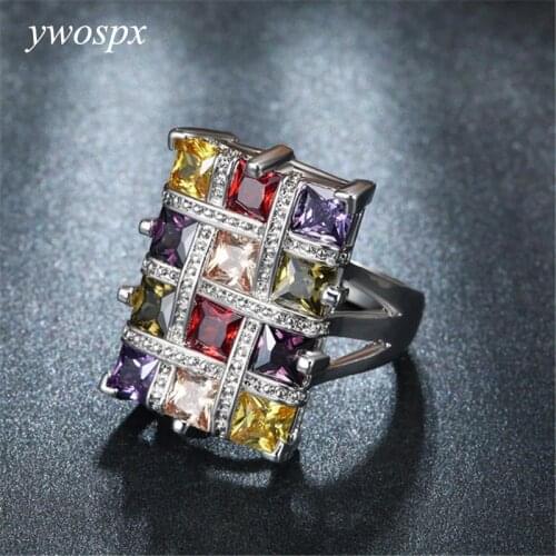 YWOSPX Luxury Multicolor Crystal Zircon Rings for Women Fashion Jewelry Wedding Engagement Statement Ring Bijoux Anillos Gift Y2