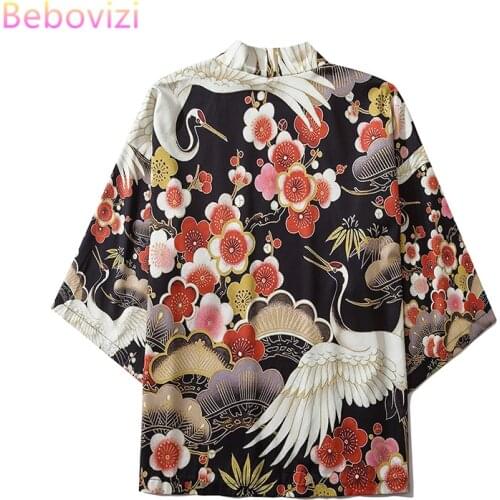 XXL Summer Crane Fashion Kimono Cardigan Yukata Obi Harajuku Japanese Women Tops and Blouses Men Asian Clothes