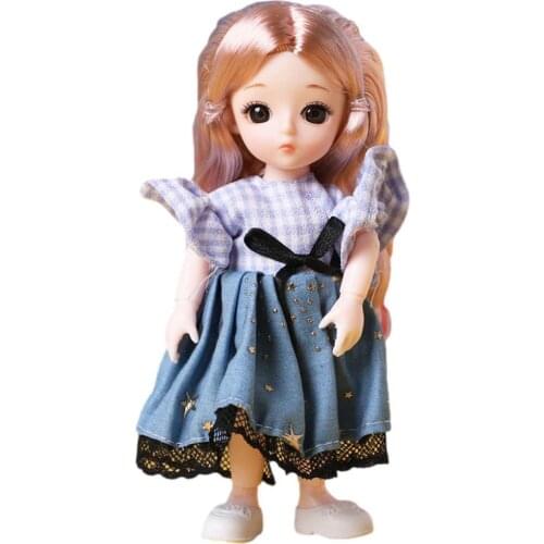 17cm BJD Doll Winter Dress Set Movable Joints Cute Simulation Toy with Princess Dress Up Makeup Cute Girl Brown Eyes Doll