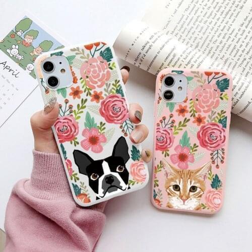 Cute Flower Cat Phone Case for iPhone 12 11 Pro XS MAX Mini 8 7 6 6S Plus X XR XS SE 2020 Shell Soft Funds Cover Fund Cover Capa