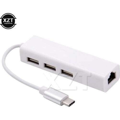 USB-C Type-c to RJ45 Ethernet with USB HUB 100Mbps Network Card Cable Adapter USB2.0 HUB Wired Network for Laptop Macbook PC