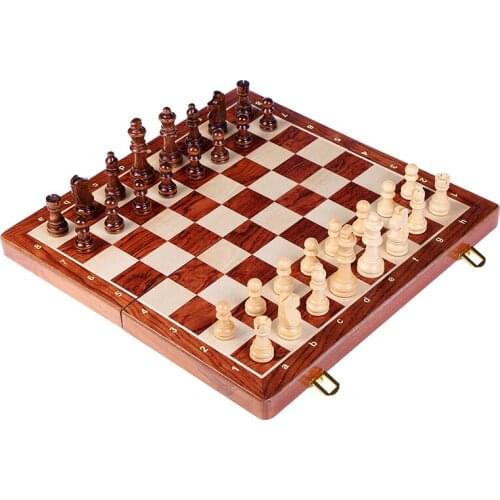 High-end wooden chess children adult set folding board puzzle board game double queen gift