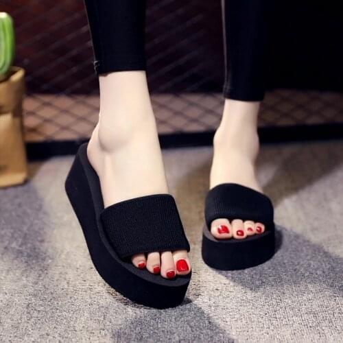Wohdhe High Heels 5.5cm Slides Elastic Shales For Women Platform Beach Flip Flops Light Slap Women Summer Shoes Wedges Slippers