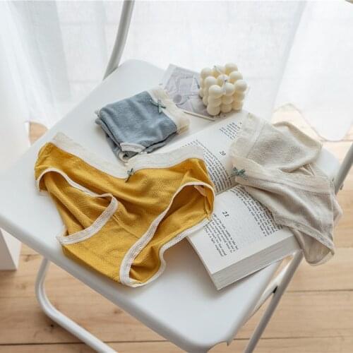 Japanese Sweet soft Seamless Panties women Bubble cotton summer simple Mid-rise briefs lingerie women Panties N684