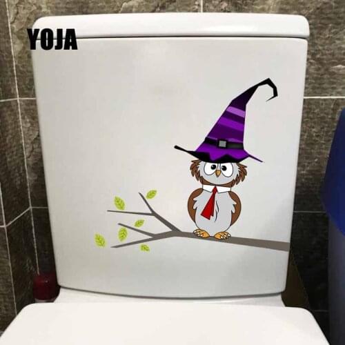 YOJA 22.7X21.6CM Cartoon Owl Creative Toilet Decal Bathroom Home Decor Wall Sticker Mural T5-0611