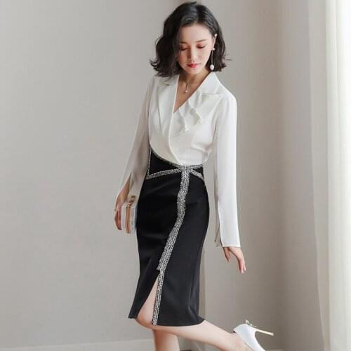 Womens Dresses New Arrival 2019 Office Business Dress Patchwork Office Business Casual Party Bodycon Vestidos De Festa DD2011