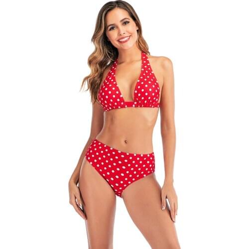 Womens sports suit polka dot pattern sexy high-waist bikini 2021 swimsuit dumbbell belly bikini fitness womens clothing
