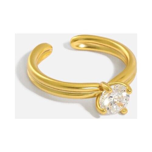 Korean INS niche design simple and versatile temperament micro-inlaid zircon S925 sterling silver open ring female