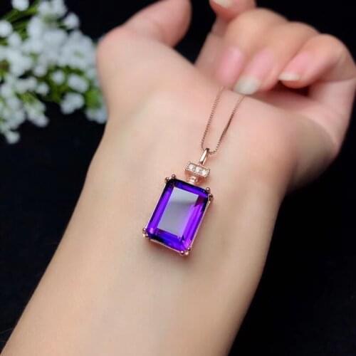 Dropship 925 Sterling Silver Natural Purple Amethyst Gemstone Perfume Bottle Shape Necklace Wedding Jewelry for Women FN695 25