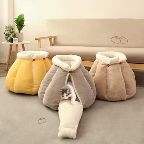 Winter plus velvet padded cat bed to keep warm closed pumpkin cat litter bun cat litter cute cat house pet litter semi-enclosed