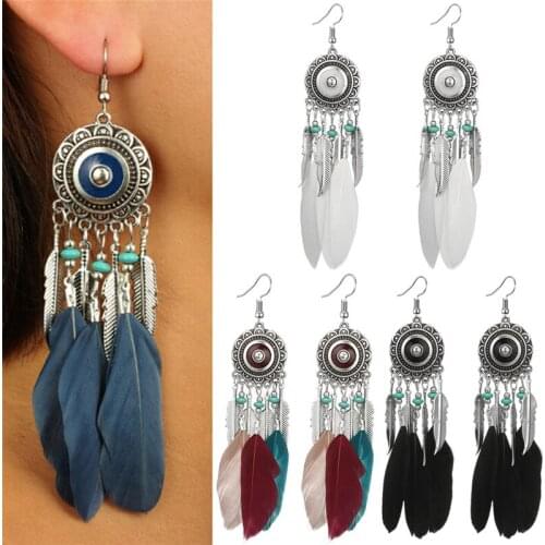 1Pair India Style Bohemia Feather Tassel Earrings Feather Charm Dangle Jewelry Ethnic Tribal Hippie For Women