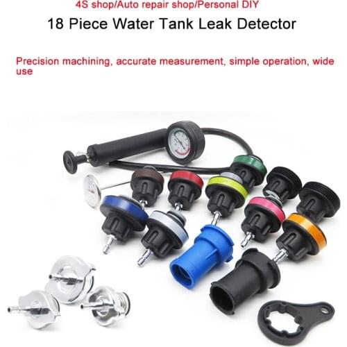 18pcs Car Water Tank Leak Detector Test Tool Cooling System Tester Auto Repair Pressure Gauge Pressure Gauge Pumping Instrument
