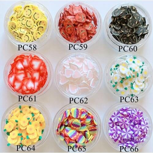 1Jar Cut Polymer Clay Slices Nail Art Non-adhesive Deco Ghost Heart Sunflower Eater Egg Candy PC58-66