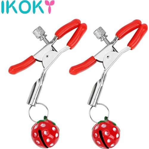 IKOKY 1 Pair Nipple Clamps Nipple Stimulator Flirting Teasing Metal Strawberry Breast Clips Sex Toys for Couple Adult Games