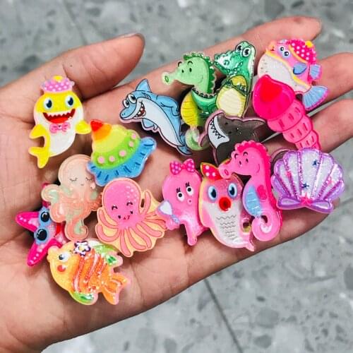 20Pcs/set Animals Dinosaur Fish Resin Flatback Craft Flat back Cabochons for Bows DIY Scrapbooking Phone Decoration Accessories