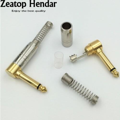 50Pcs 90Degree Angle 6.35mm Mono Audio Plug Jack Amplifier Microphone Plug King Protection Device with Spring