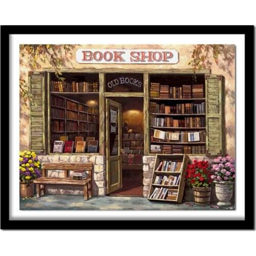 5d diy diamond painting cross stitch square book shop full 3d diamond embroidery needleworks home decor FS409