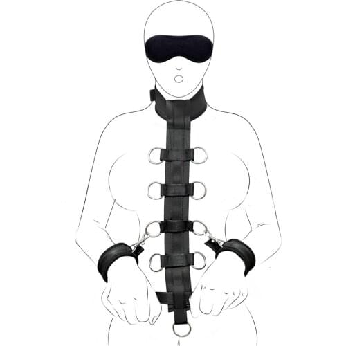 Backhand Bondage Bdsm Set 9 Buckle Adjustable Handcuffs Collar Blindfold Sex Toys For Adults Slave Femdom Sexy Couple Games