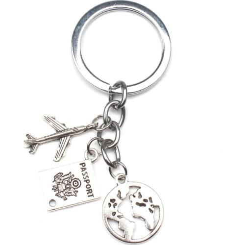 New Traveler Keychain Passport Airplane Pendant Keyring Earth Stewardess Gift Handmade Travel Souvenir Key Chain Bag Jewelry Car