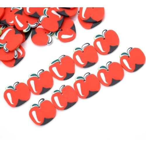 19x20mm Red Fruit Shape Polymer Clay Beads 30Pcs Polymer Clay Spacer Bead For Jewelry Making DIY Handmade Accessories With Hole