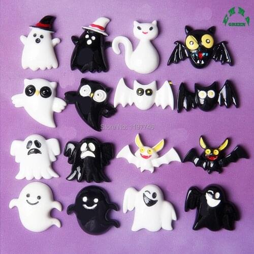 Halloween Charms for Kids Resin Charms for Jewelry Making 10pcs 34mm Ghost Bat Charms for Slime Resin Cabochon for scarpbooking