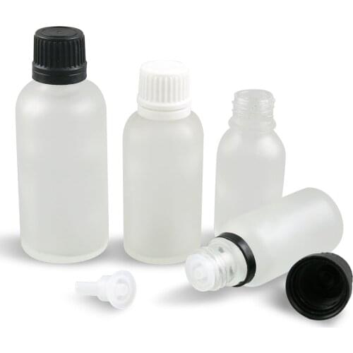 5ml 10ml 1oz 50ml Frost Glass Essential Oil Bottles Vial Container with Orifice Reducers and Black white Tamper Evident Caps