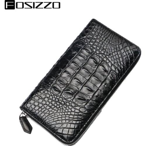 FOSIZZO Men Wallet Genuine Leather 100% Luxury Crocodile Alligator Long Wallet For Men With Credit Card Holder Coin Purse FS3016