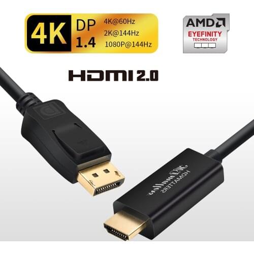 DP to HDMI 4K 60Hz cable Displayport to HDMI 2.0 cable for PC laptop Monitor 4K@60Hz,4K@30Hz,1080P@60Hz supported