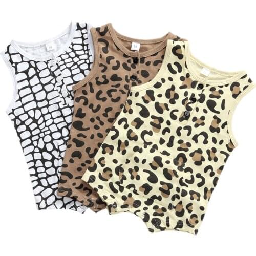 Citgeett Summer Newborn Toddler Baby Boys Rompers Leopard Print Sleeveless Pocket Jumpsuits Outfits