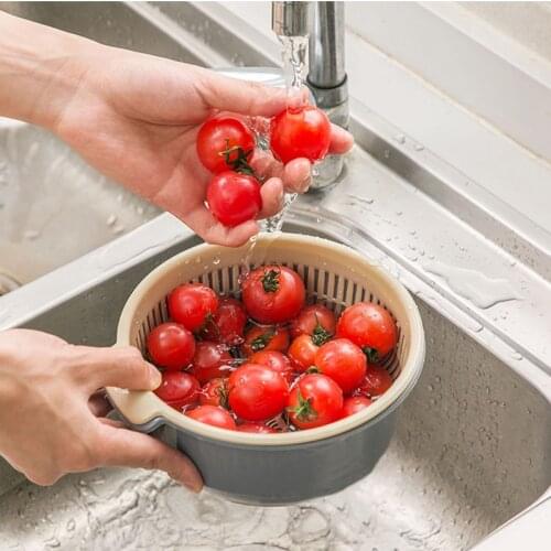 Kitchen Double Plastic Colander Drain Basket Fruit Vegetable Washing Strainer Collapsible Drainer Drain Basket Kitchen Tools