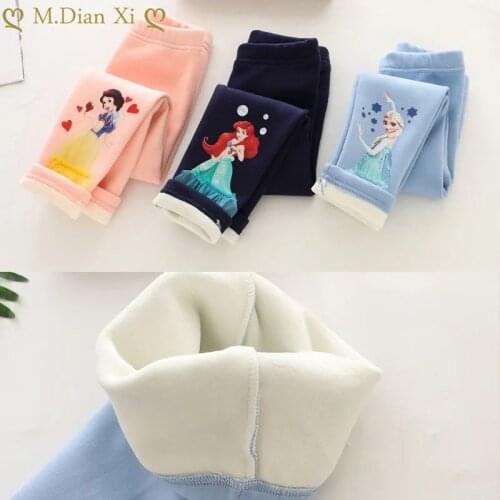 Girls Leggings Cartoon Elsa Trousers Fille Kids Cashmere In Autumn and Winter Pants Girls Print Cartoon Pattern Trousers