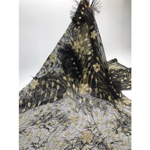 Top sale with glued glitter french net embroidered lace fabric L-93688 for party dress