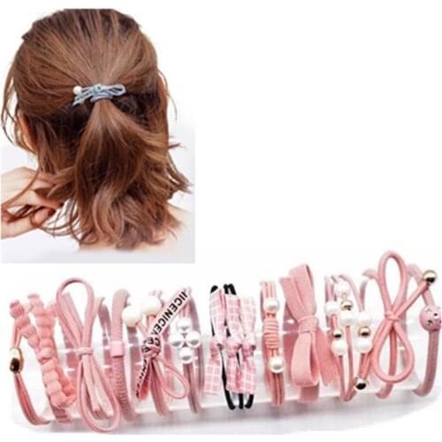 12pcs small fresh and sweet series girl children elastic band pearl embellished rubber band hair tie