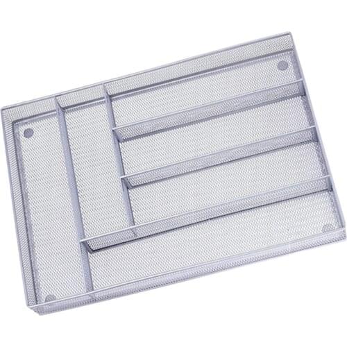 Metal Kitchen Flatware Organizer Tray 6 Compartments, Drawer Organizer Holder and Cutlery Tray with Non Slip Mat