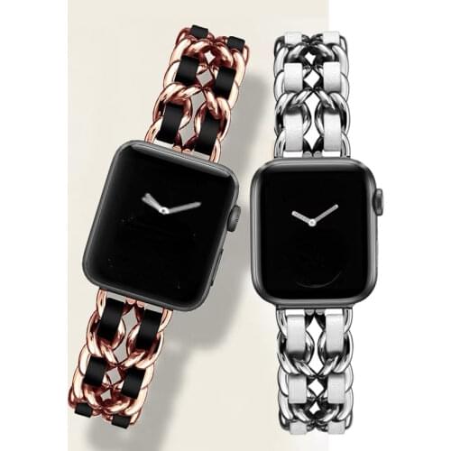 Metal Steel Leather Strap for Apple Watch 6 5 4 40mm 44mm Watchbands Bracelet Band for Iwatch Series 3 2 38mm 42mm Chain Belt