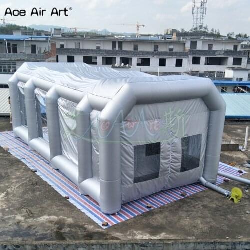 Mobile brighter silver inflatable painting booth,outdoor garage spray booth with good price and 2 blowers on discount