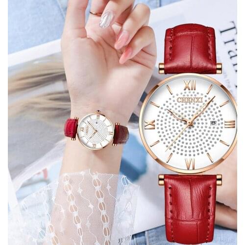 Fashion Starry Sky Women Watches Rose Gold CHENXI Brand Simple Minimalism Casual Elegant Lady Quartz Wristwatch Genuine Leather