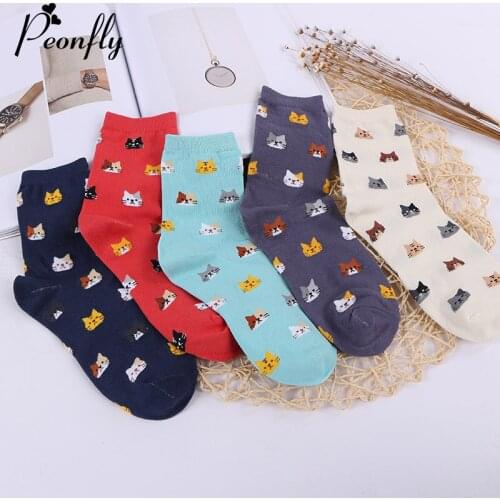 PEONFLY Korean Cute Soft Novelty Socks Women Cotton Funny Cartoon Cat Dog Women Socks Sheep Lady Socks Women For Christmas Gift