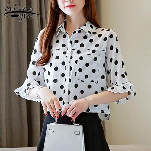 2021 Summer New Ladys Tops Short Sleeve Polka Dot Chiffon Shirt Blouse Women Elegant All-match Women Shirt Women Tunic 8668 50