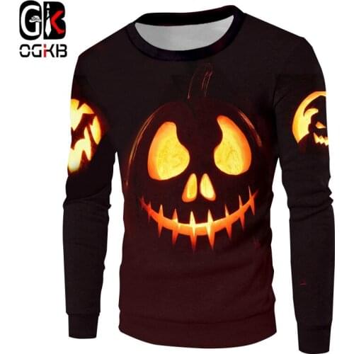 OGKB Flame Funny Pumpkin Pattern Lady Large Size Leisure Sweatshirt Horrible Halloween 3D Printed Pullover 6XL