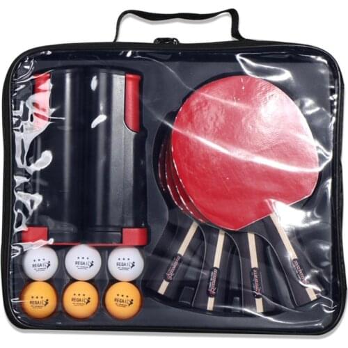 Professional Double-Sided Rubber Table Tennis Racket Set with 4 Ping Pong Paddles + 1 Net+6 Balls Pingpong Bat