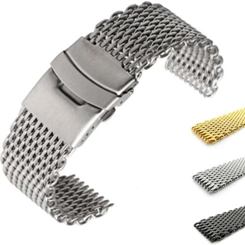 Luxury Silver/Black 18/20/22/24mm Mesh Stainless Steel Watch Band Adjustable Fold Clasp Men Watches Strap Replacement Bracelet