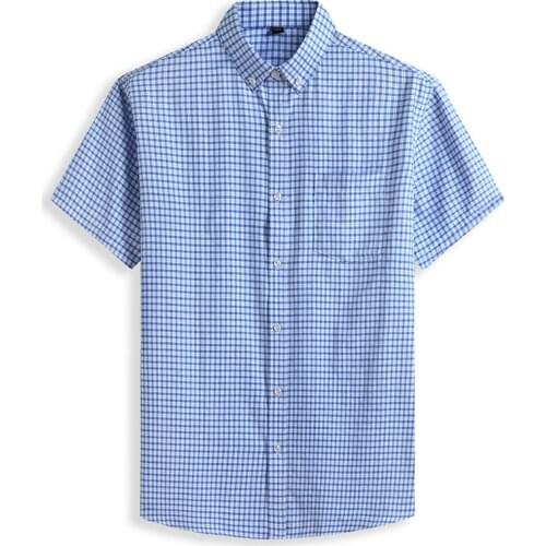 Summer New 6XL 7XL 8XL Mens Business Casual Plaid Short Sleeve Shirt Classic Mens Button-down Loose Pocket Cotton Large Shirts
