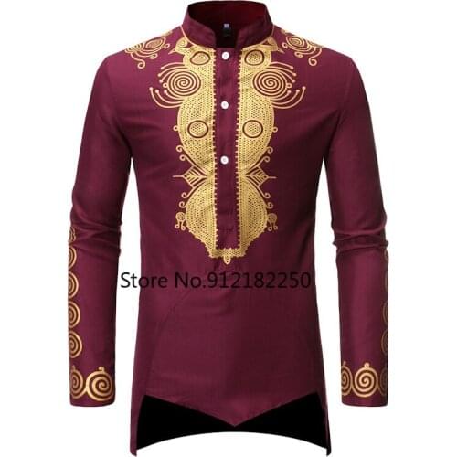 Fashion Mandarin Collar Button Up Shirt Men Hipster Streetwear Casual African Clothes Men African Dashiki Print Shirts Camisas
