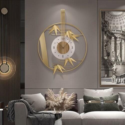 Modern Wrought Iron Bamboo Leaf Wall Clocks Wall Decoration Porch Lobby Wall Mural Ornaments Home Background Wall Sticker Crafts