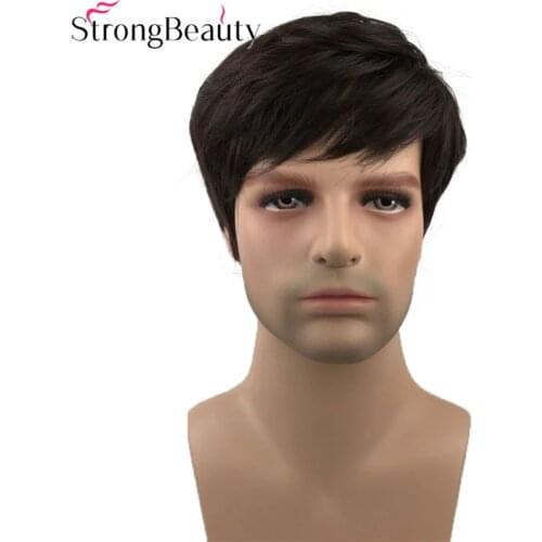 StrongBeauty Short Straight Synthetic Men Wigs Natural Black Full Heat Resistant Capless Wig
