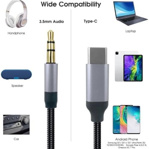 Hot Sale USB C to 3.5mm Audio Aux Jack Cable Type C Adapter to 3.5mm Headphone Stereo Cord 0.5M/1M/1.5M
