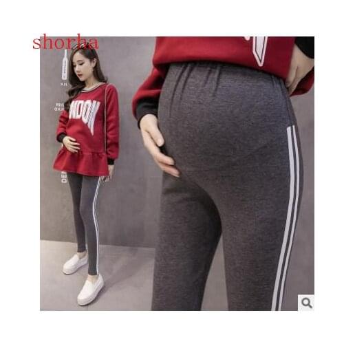 Spring autumn Maternity Pants of Sidepiece Stripe Maternity Legging Skinny Pants Belly Trousers Spring Maternity Clothes Pant