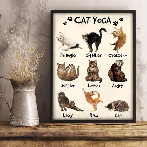 Vintage Cute Cat Yoga Wall Art Canvas Painting Funny Cats Actions Poster Modern Home Decoration Pictures Living Room Kids Room